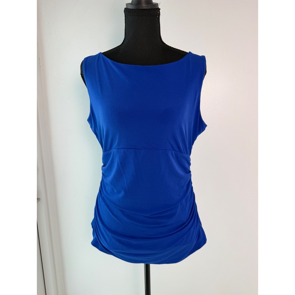Calvin Klein Royal Blue Boat Neck Office Siren Workwear Clean Girl Blouse Ruched